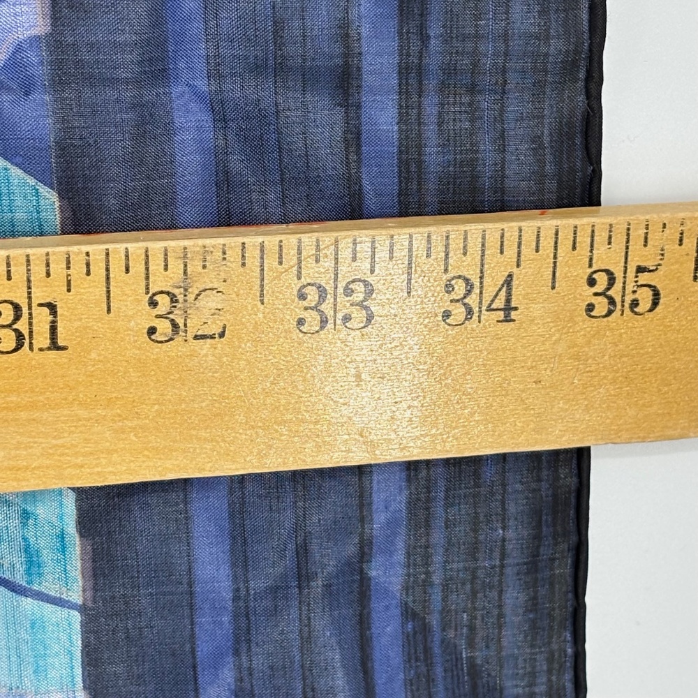 Vintage Thai Raw Slub Weave Silk Scarf Blue Purple Green Floral Gold Accents - Picture 8 of 9